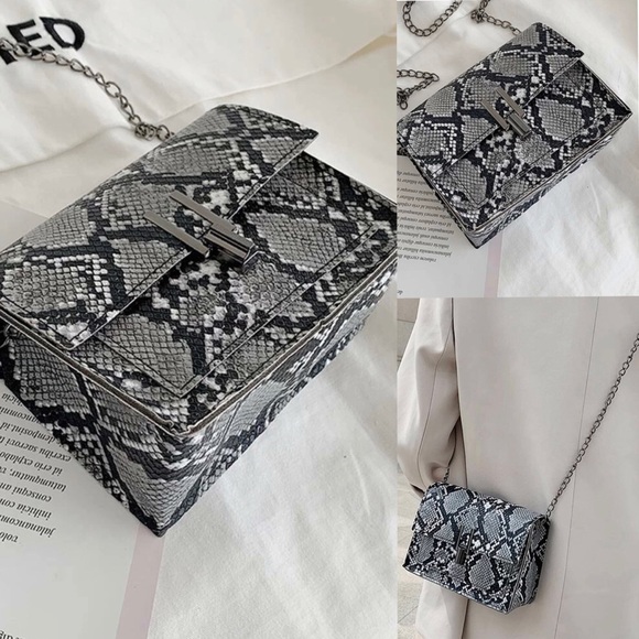 Handbags - SHEIN Gray Snake skin chain crossbody bag